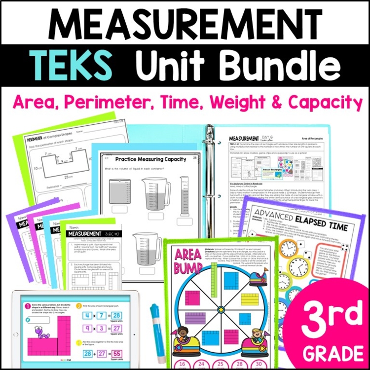 3rd Grade Measurement Unit Area and Perimeter, Elapsed Time, Weight and Capacity