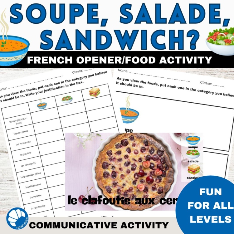 French back to school game Soup Salad Sandwich icebreaker activity