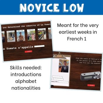 Novice Low Beginning French escape game alphabet, introductions, nationalities, image 4