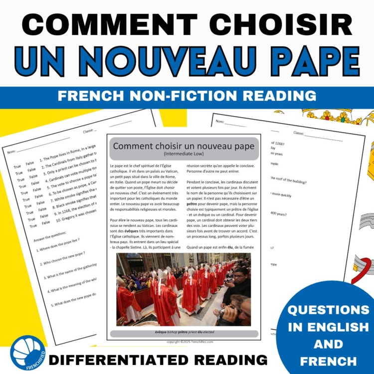 Choosing a New Pope French Reading Comprehension | 3 Levels
