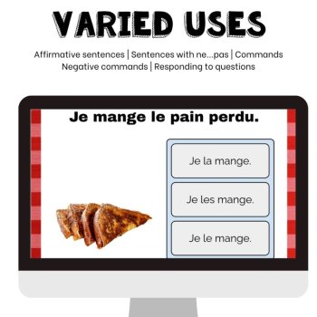 French Direct Object Cards | Le, La, Les Boom Cards Grammar Practice, image 3