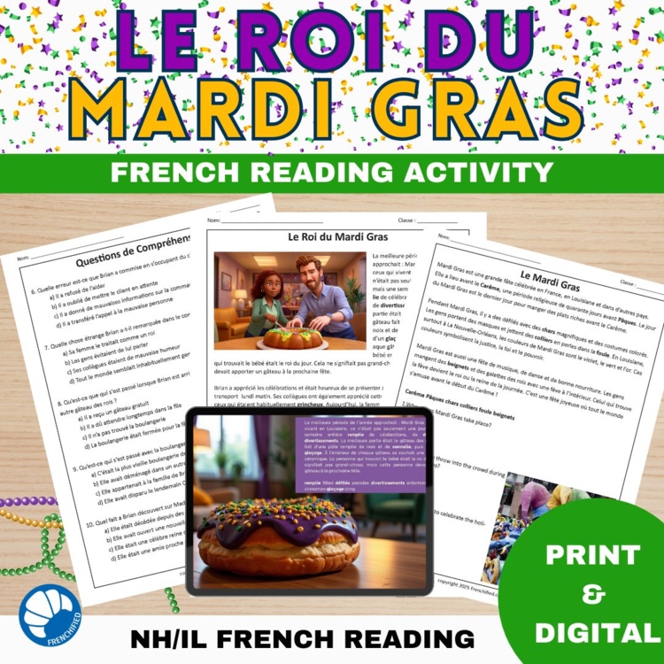 French reading comprehension Mardi Gras activities Fat Tuesday worksheets