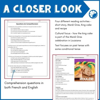 French reading comprehension Mardi Gras activities Fat Tuesday worksheets, image 4