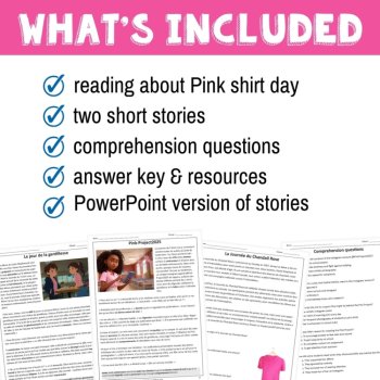 Pink shirt day activites French reading comprehension journée du chandail rose, image 2