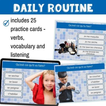 French Bathroom Vocabulary Reflexive Verbs Practice activity Daily Routines Game, image 2