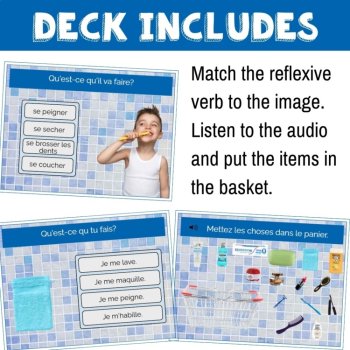 French Bathroom Vocabulary Reflexive Verbs Practice activity Daily Routines Game, image 4