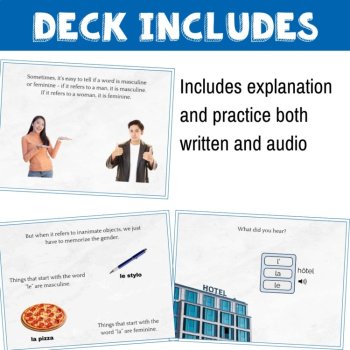 French grammar masculine or feminine le/la/l' lesson - Boom™ Cards, image 3