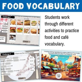 Beginning French food vocabulary practice game café activity au restaurant, image 2