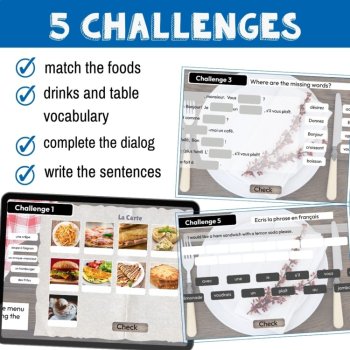 Beginning French food vocabulary practice game café activity au restaurant, image 3