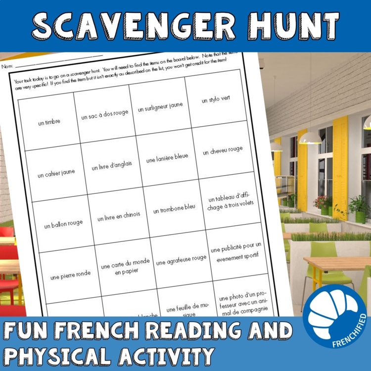 French scavenger hunt - fun review activity for level 2 French end of year fun
