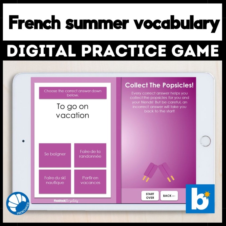 French summer vocabulary digital practice activity game French Boom cards