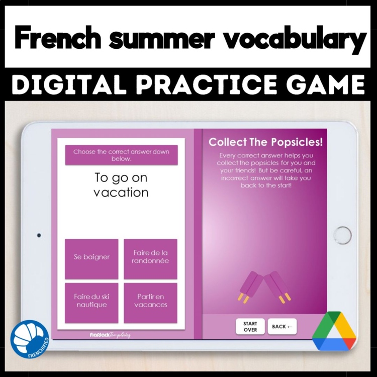 Summer Core French Vocabulary Practice | Les Vacances Digital Activity