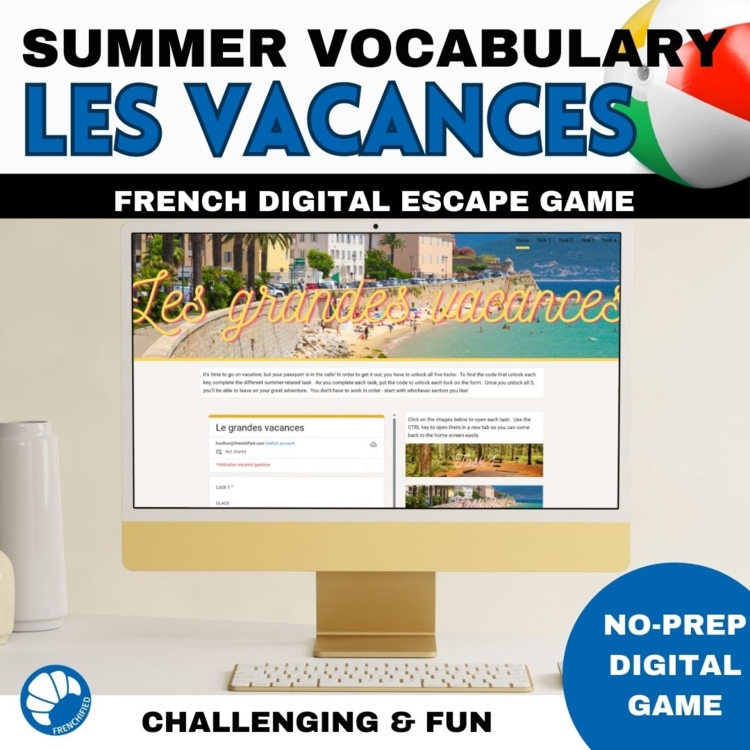 French summer vocabulary end of year activity digital escape game