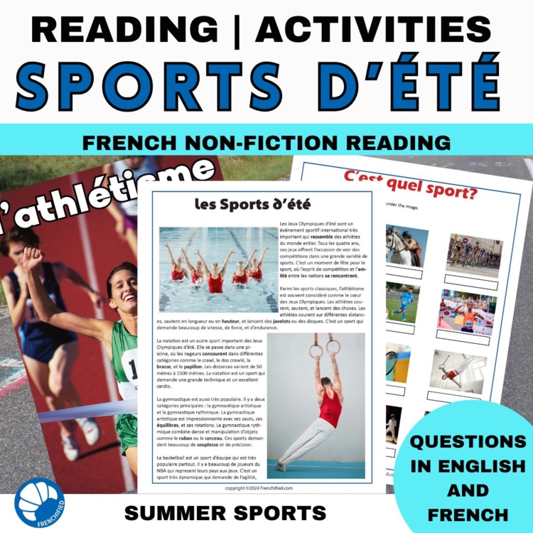 French Summer Sports Reading | Vocabulary, Posters & Athlete Research