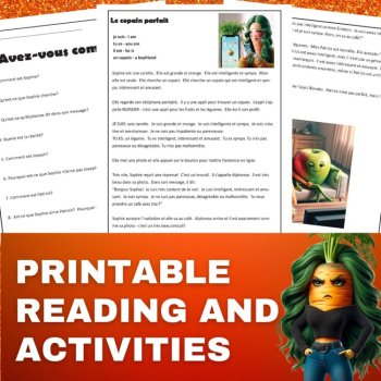 French novice level reading activity short story être French adjectives practice, image 3
