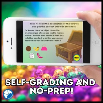 Mardi Gras French vocab escape room digital game for Fat Tuesday Boom cards, image 2