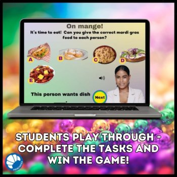 Mardi Gras French vocab escape room digital game for Fat Tuesday Boom cards, image 3