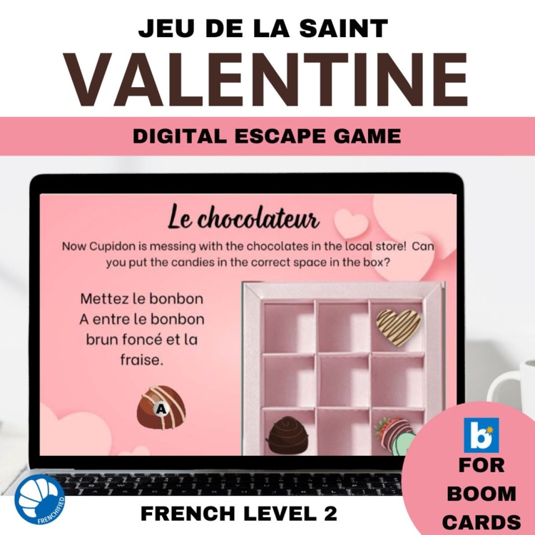 French Valentines Day vocabulary digital game la Saint Valentin escape room
