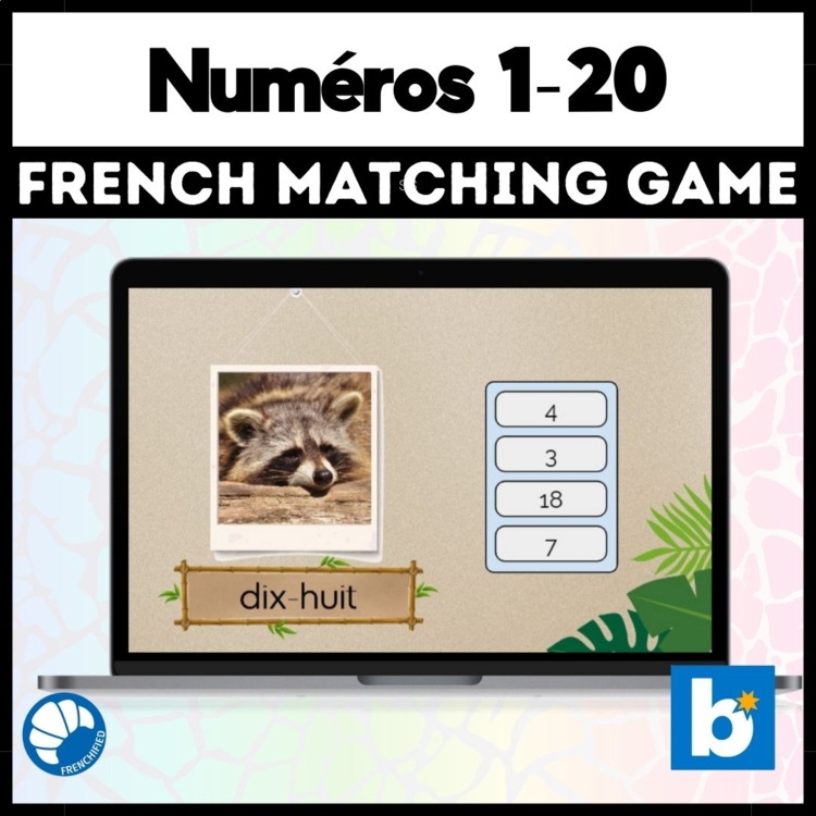 French numbers les numéros 1-20 Practicing numbers in French matching game