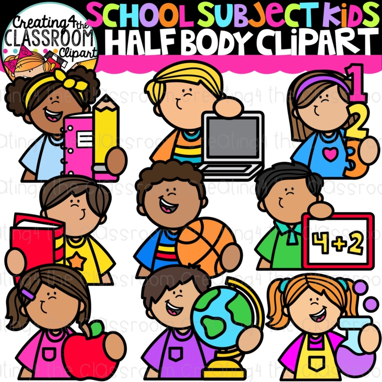 School Subject Kids Half Body Clipart {Back to School Clipart}