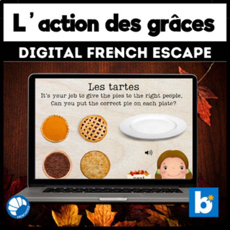 Action de Grace French Thanksgiving activities escape game Boom cards
