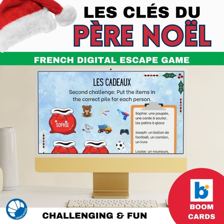 French Christmas activities digital escape room for Le Noël Boom Cards Père Noël