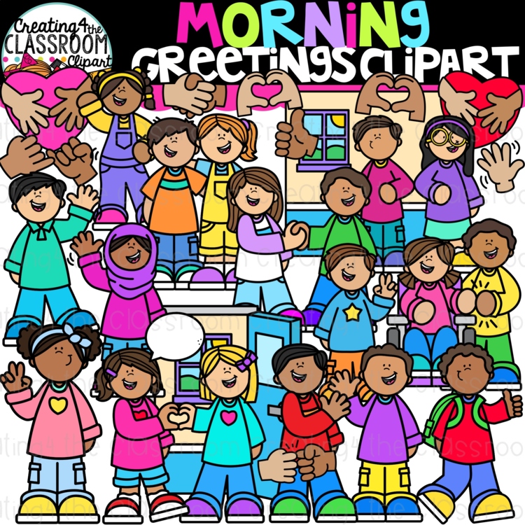 Morning Greeting Kids Clipart {Back to School Clipart}
