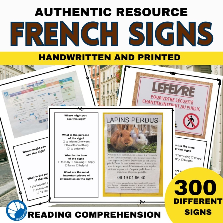 300 French signs French reading comprehension comprehensible input culture