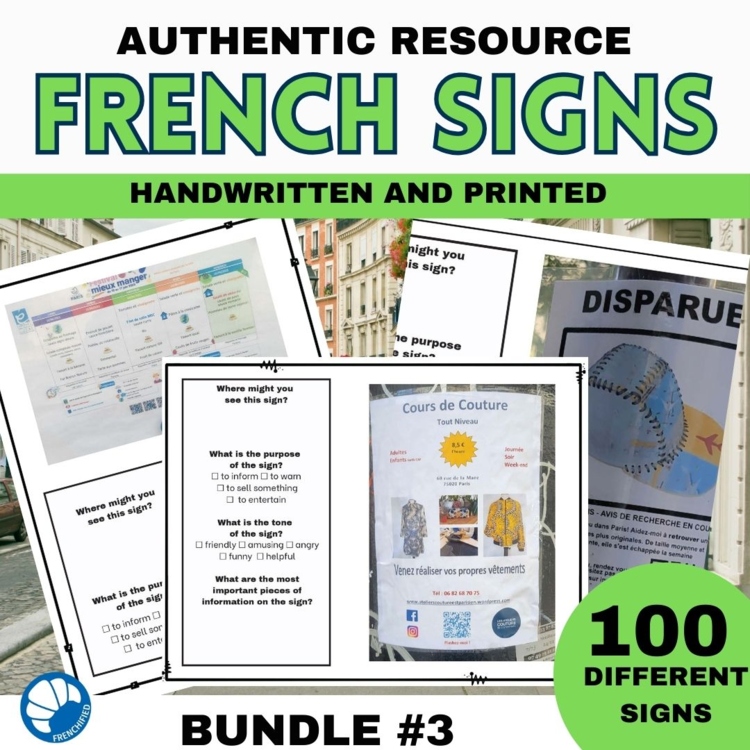 100 French Signs | Reading Comprehension & French Culture Activities
