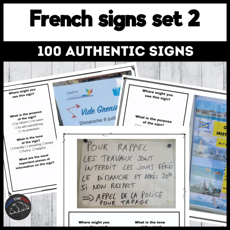 100 Authentic French Signs | French Reading Comprehension & Culture Activity