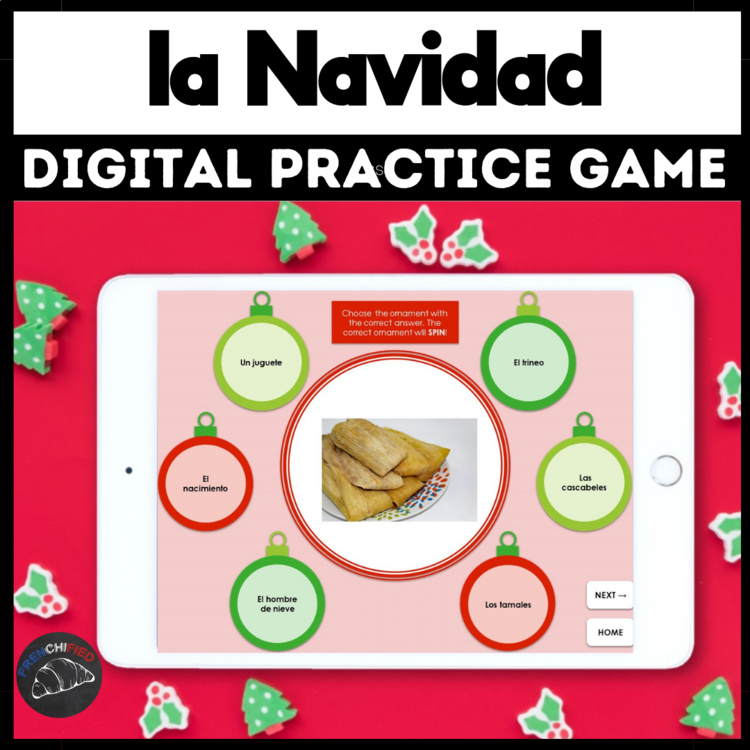 Christmas words in Spanish la Navidad self-grading digital practice game
