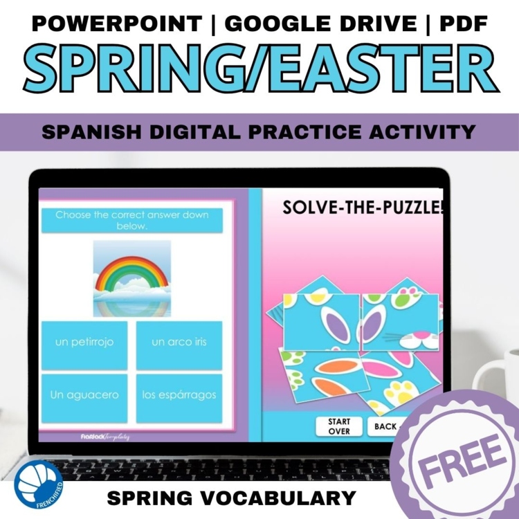FREE Spanish Easter vocabulary digital practice game self-grading no-prep