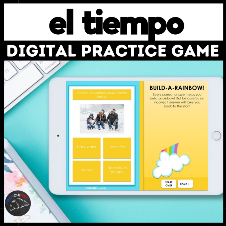 Weather in Spanish vocabulary digital practice activity game el tiempo
