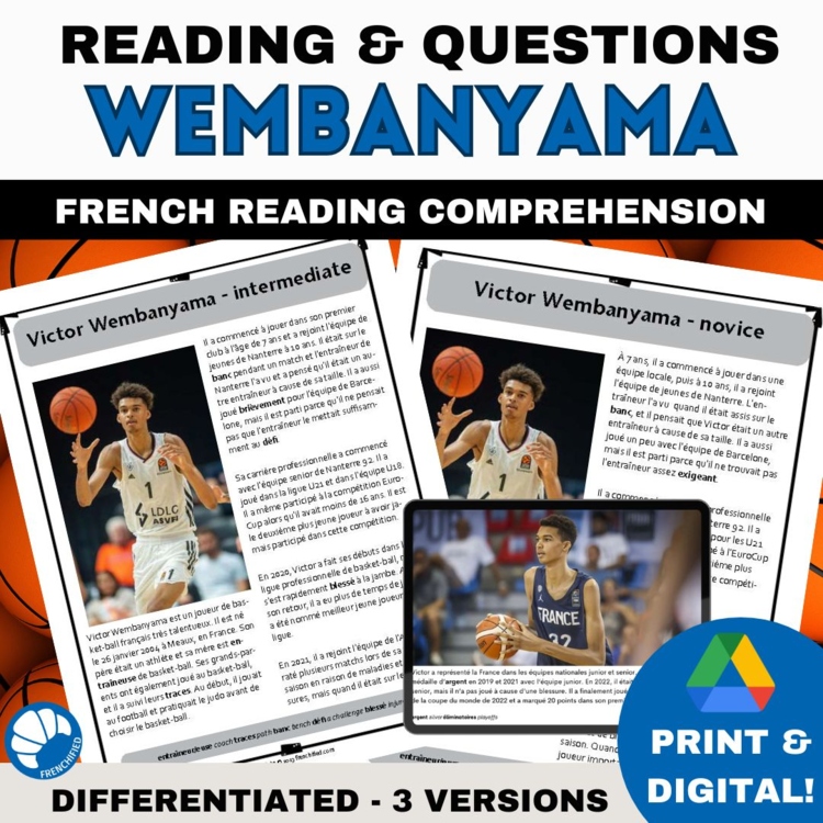 French basketball reading comprehension activity NBA star Victor Wembanyama