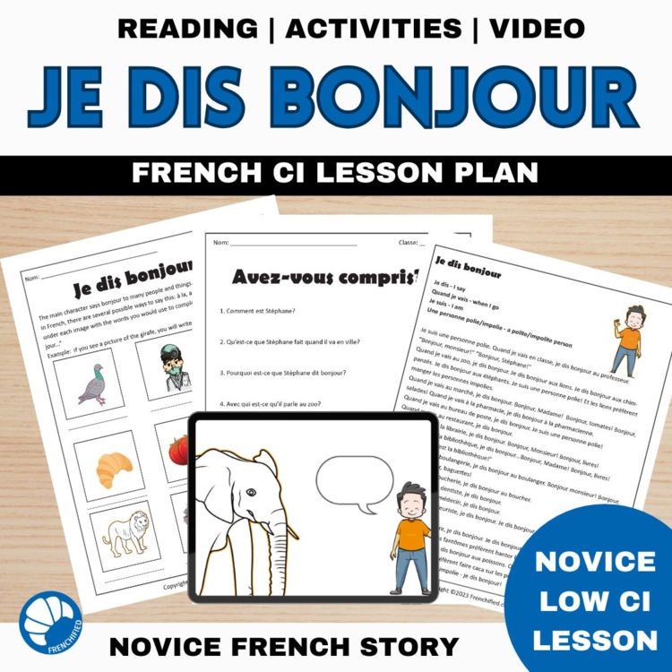 Bonjour Lesson | Beginning French Comprehensible Input Story & Activities