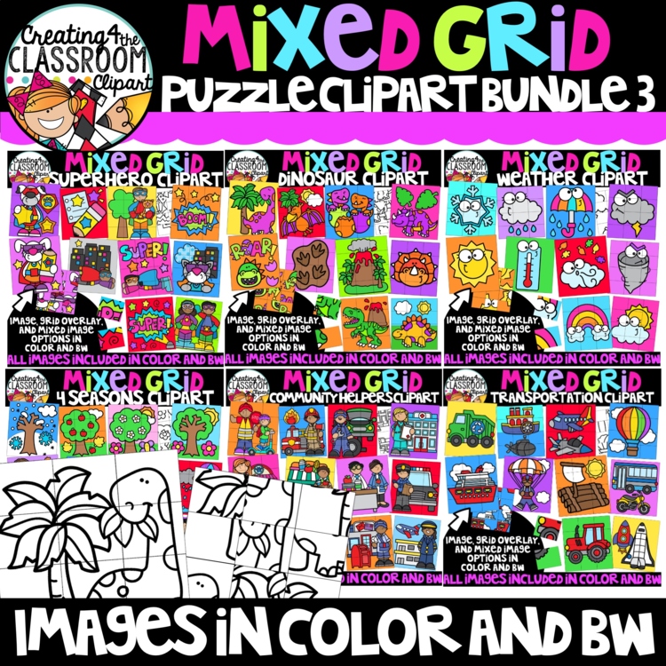 Mixed Grid Puzzles 3 Clipart Bundle {Puzzle Clipart}