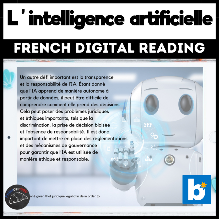 STEM in French reading Comprehension activity AI Artificial Intelligence