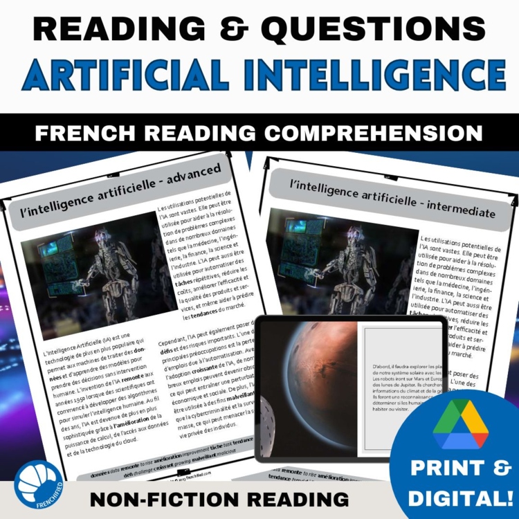 Reading in French comprehension activity Artificial intelligence STEM