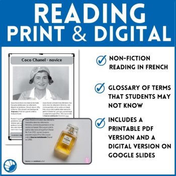 French reading comprehension activities fashion designer Coco Chanel, image 3
