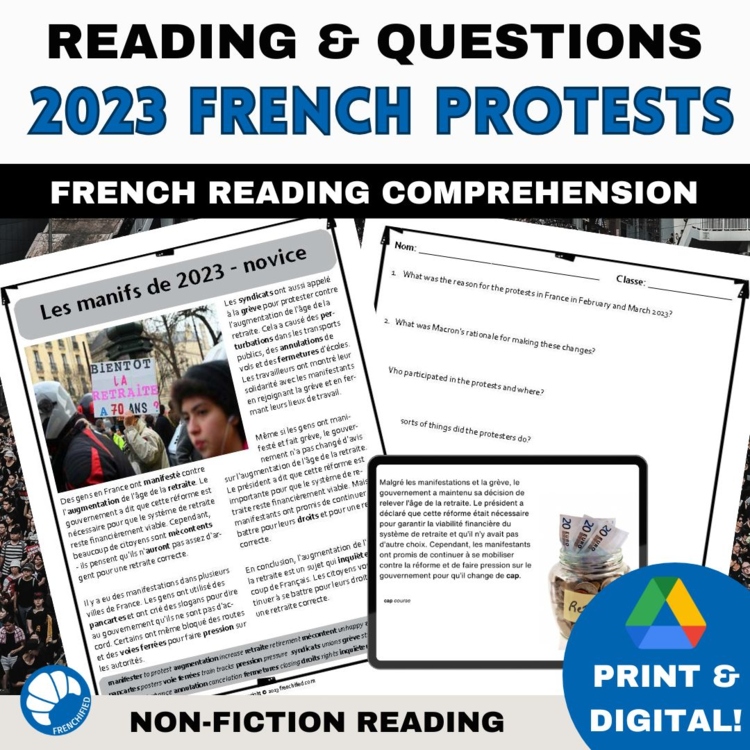 French reading Comprehension and questions the 2023 French protests
