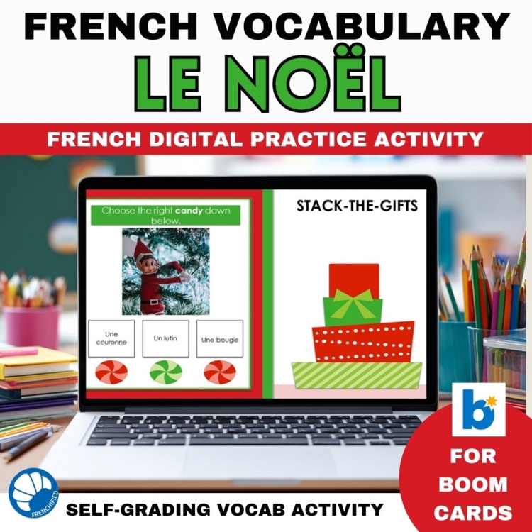 Core French Christmas vocabulary le Noël digital practice game Boom cards