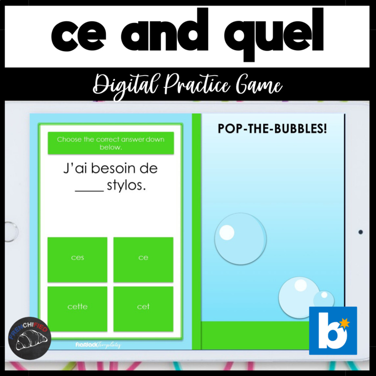 French Boom cards demonstrative adjective activity ce cet cette ces