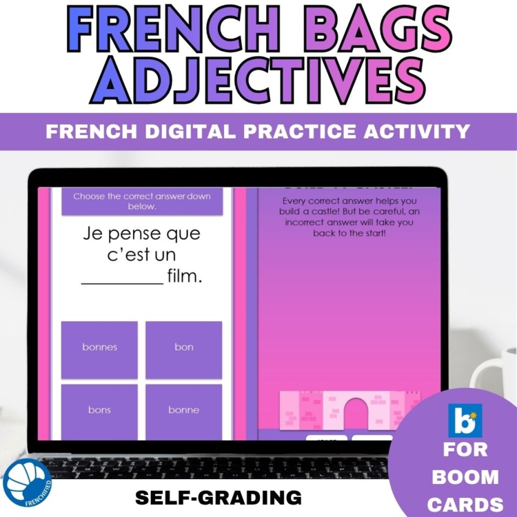 French BAGS Adjectives Boom Cards | Self-Grading Grammar Practice