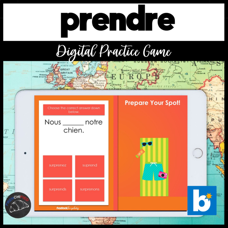 French verb practice conjugation practice activity for PRENDRE Boom cards