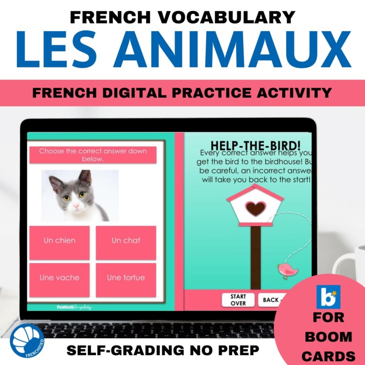 French Boom cards French vocabulary game animals les animaux self-grading