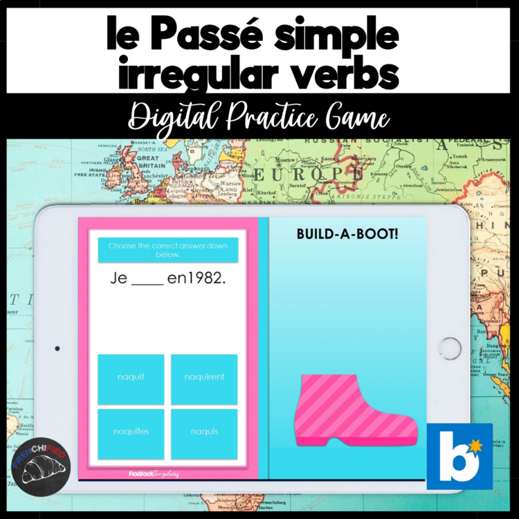 French verb practice passé simple irregular verb conjugation game Boom cards