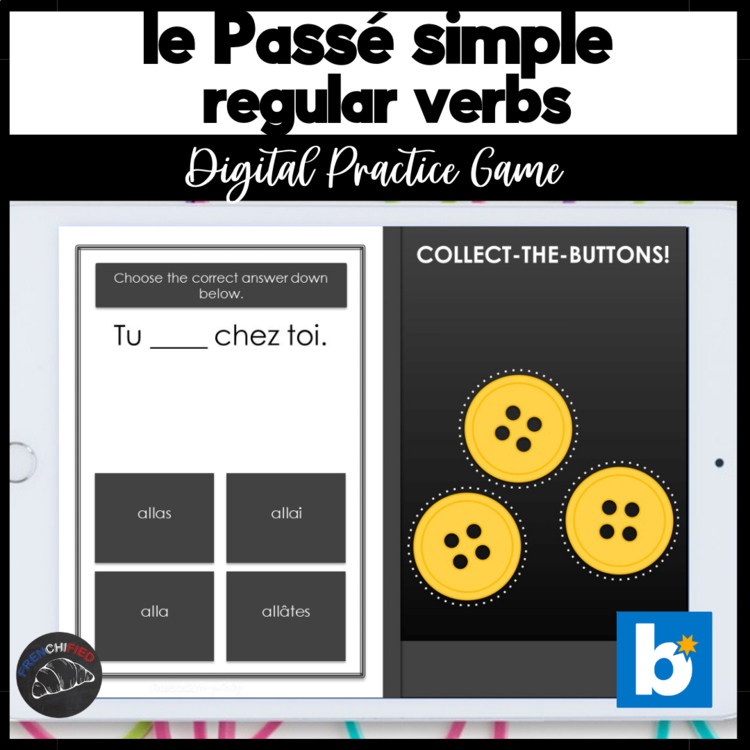 French verb practice passé simple regular verb conjugation activity Boom cards