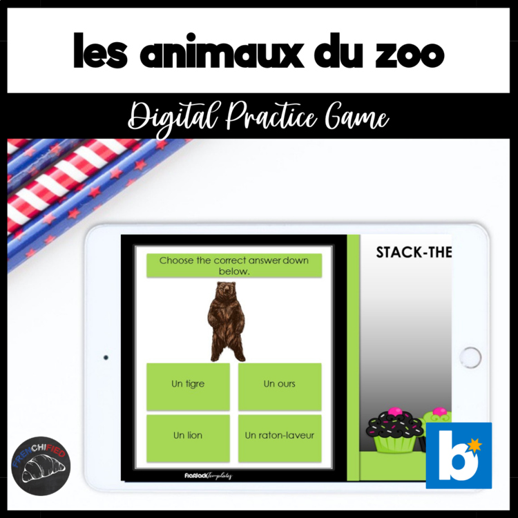 Beginning French animals vocabulary game activity zoo animals digital practice