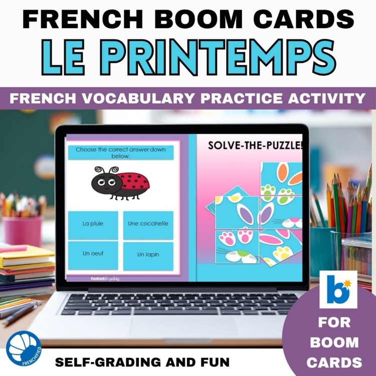 FREE French Easter vocabulary digital practice game self-grading for Boom™ Cards