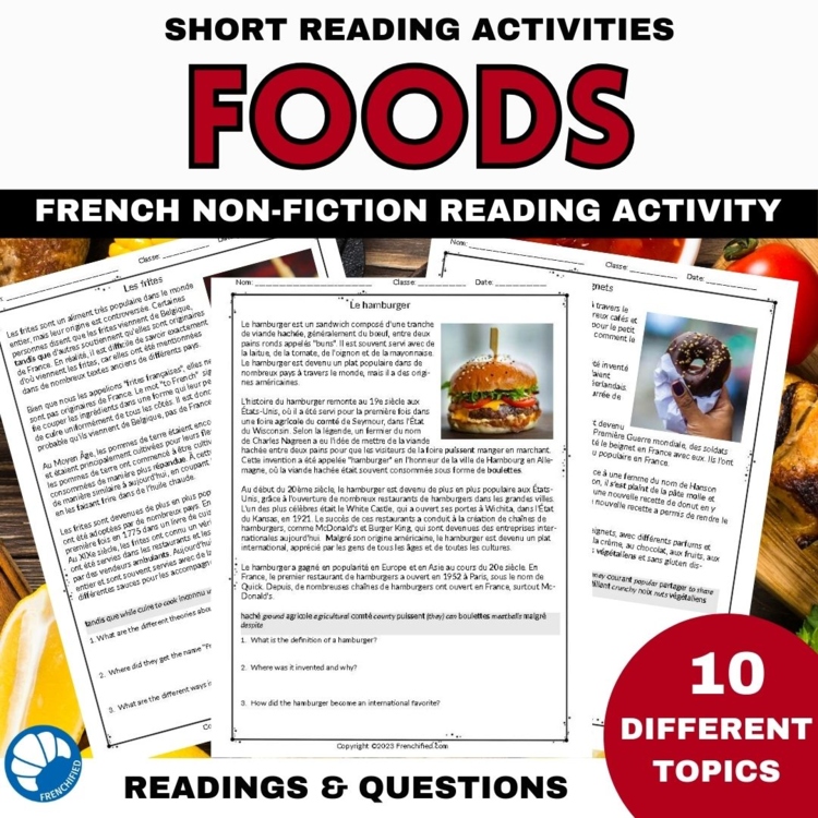 French Food Reading: 10 A2 Reading Comprehension Passages